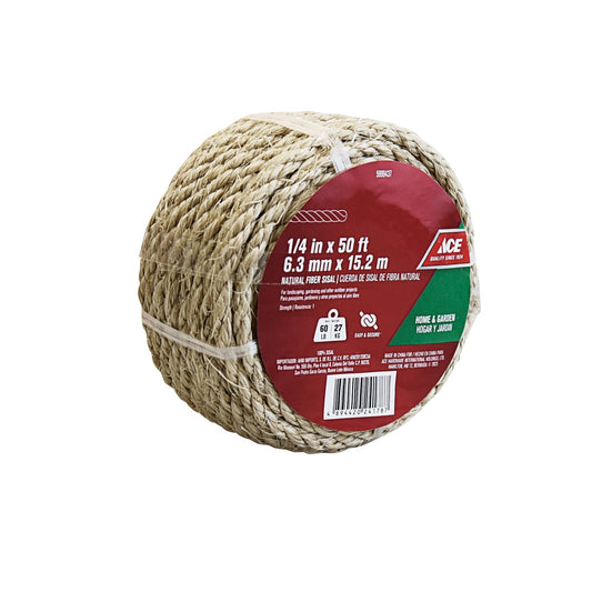 ACE 1/4IN X 50FT (0.64CM X 15.24M) TWISTED NATURAL FIBER SISAL ROPE