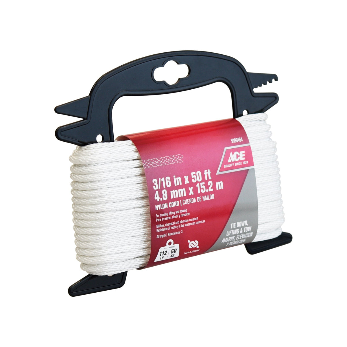 ACE 3/16IN X 50FT (0.48CM X 15.24M) WHITE SMOOTH BRAIDED NYLON CORD