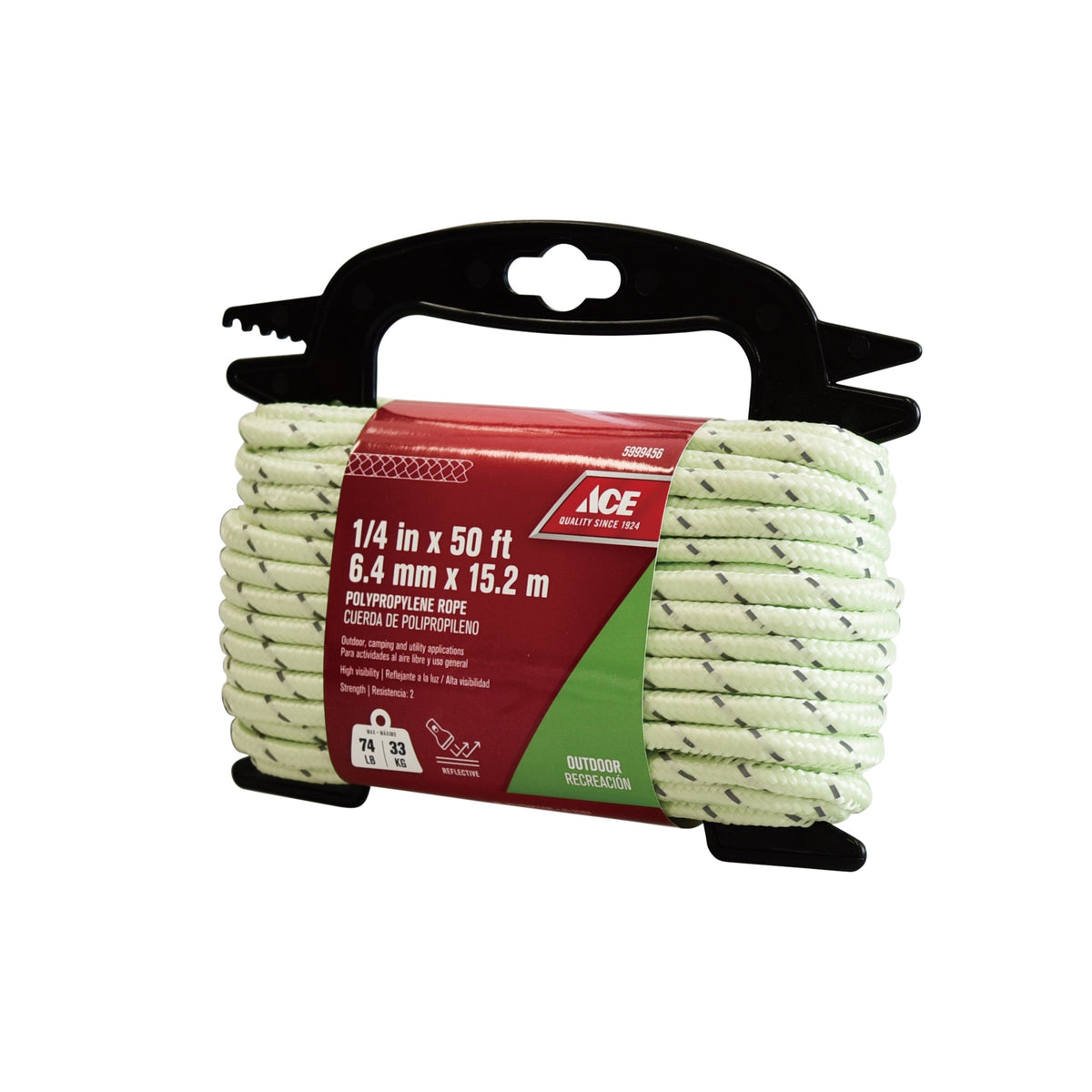 ACE 1/4IN X 50FT (0.64CM X 15.24M) REFLECTIVE YELLOW DIAMOND BRAIDED POLYPROPYLENE ROPE