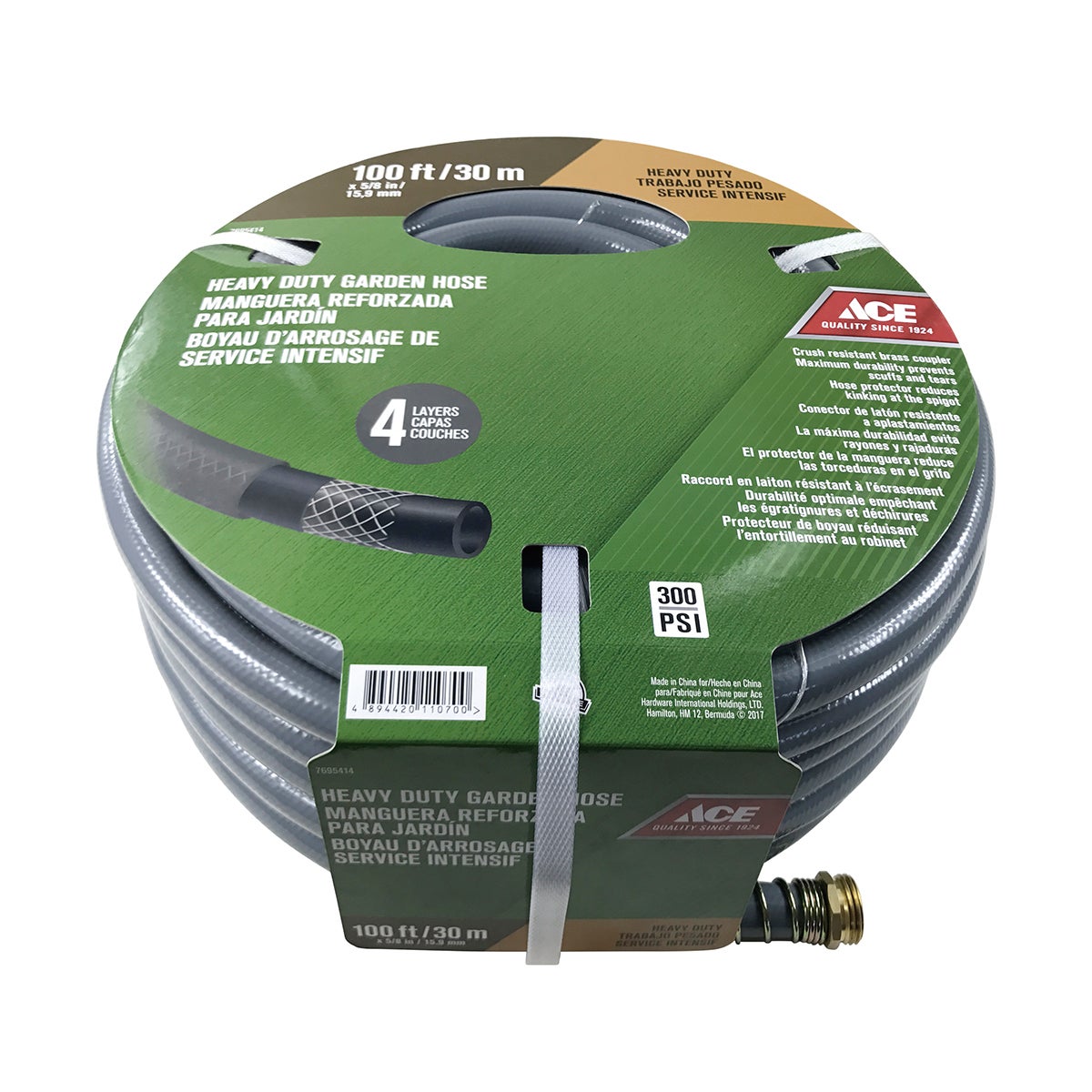 ACE GARDEN HOSE HEAVY DUTY 100FT X 5/8IN DIA. (30.5M X 15.9MM) BRASS COUPLER