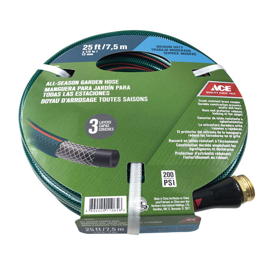 ACE GARDEN HOSE MEDIUM DUTY 25FT X 1/2IN DIA. (7.6M X 12.7MM DIA.) BRASS COUPLER