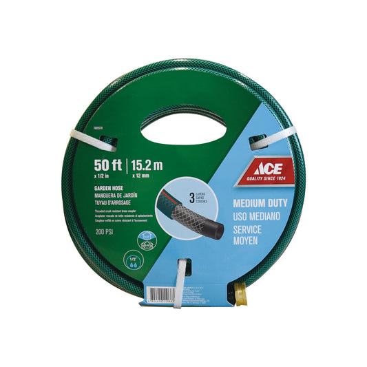 ACE GARDEN HOSE MEDIUM DUTY 50FT X 1/2IN DIA. (15.2M X 12.7MM DIA.) BRASS COUPLER