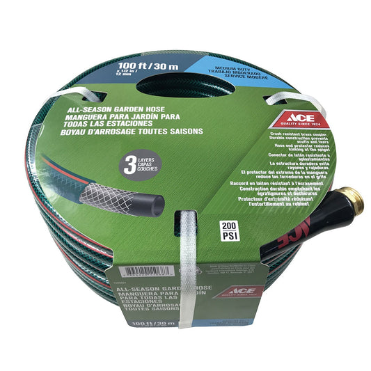 ACE GARDEN HOSE MEDIUM DUTY 100FT X 1/2IN DIA. (30.5M X 12.7MM DIA.) BRASS COUPLER