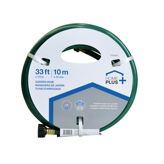 HOME PLUS LIGHT DUTY GARDEN HOSE 33FT X 1/2IN DIA. (10M X 1.3CM DIA.) PLASTIC COUPLER